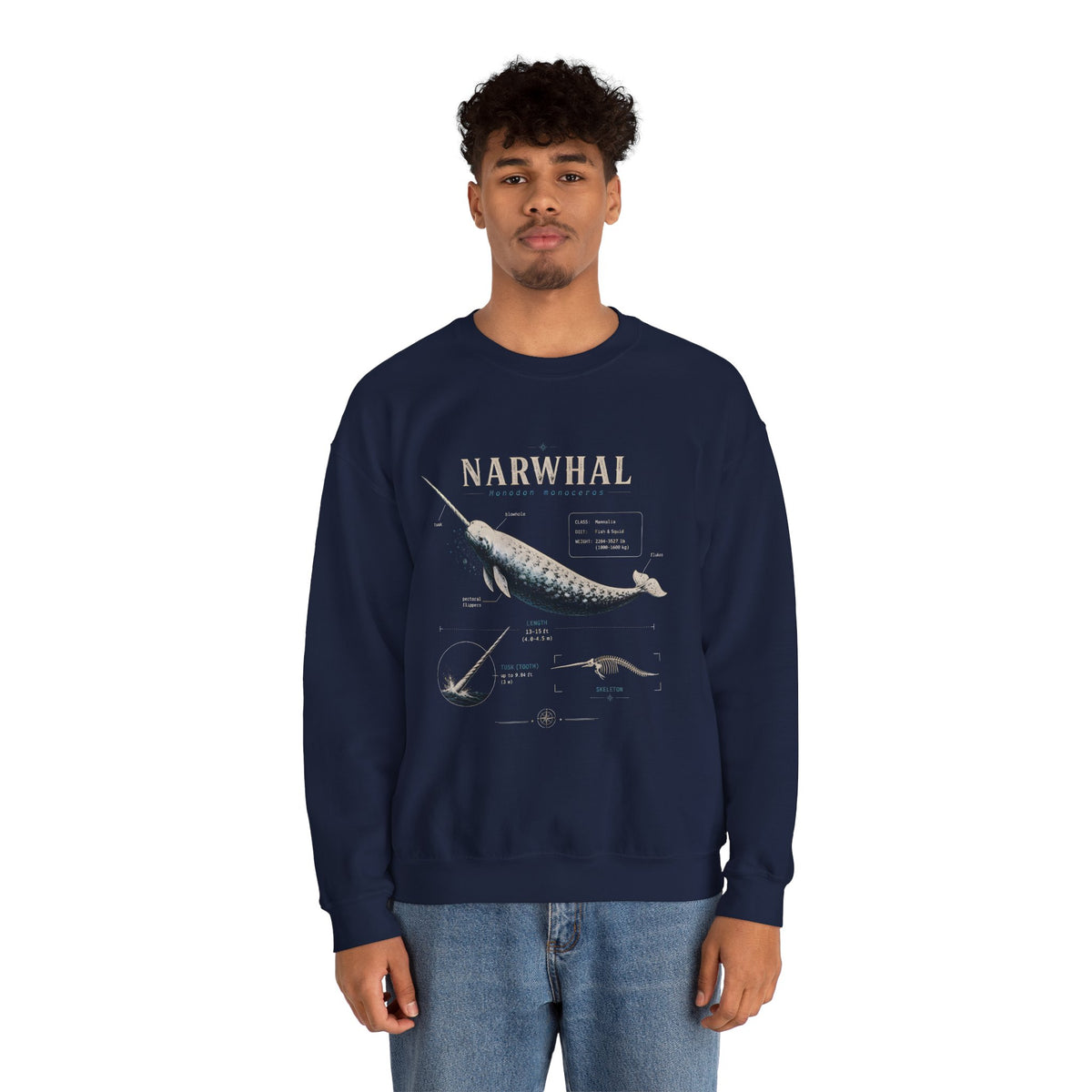 Narwhal Crewneck Sweatshirt - Vintage Sea Mammal Graphic