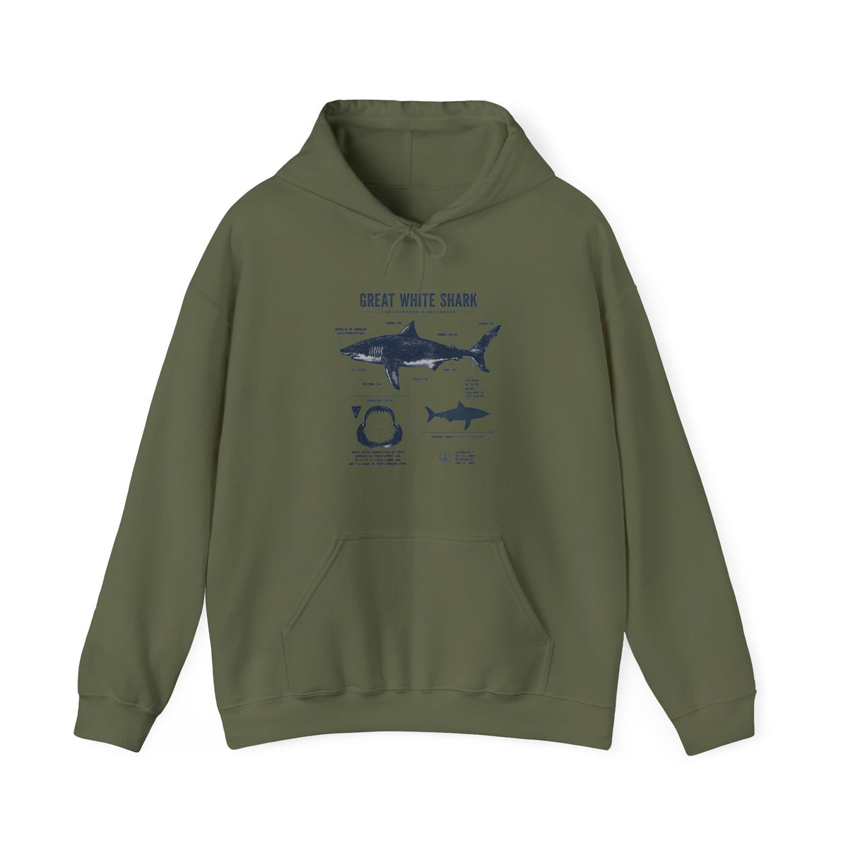 Shark Diagram Hoodie — Great White Shark Anatomy Graphic Sweatshirt