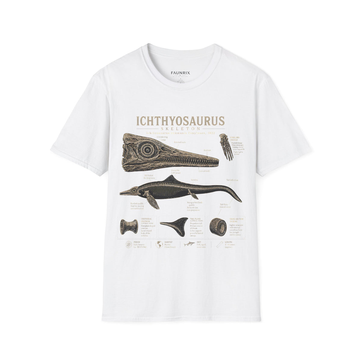 Ichthyosaurus Fossil Illustration T-Shirt
