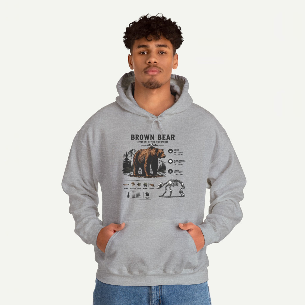 Brown Bear Anatomy Hoodie — Vintage Wildlife Graphic Sweatshirt