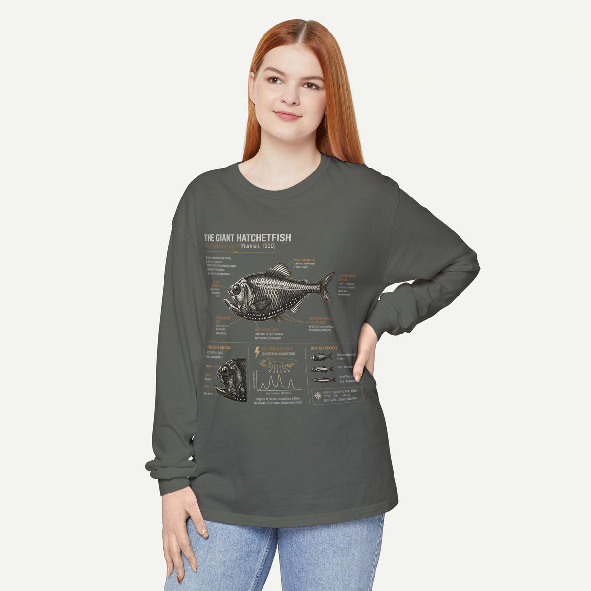 Hatchetfish Anatomy Long Sleeve T‑Shirt — Scientific Fish Illustration Tee