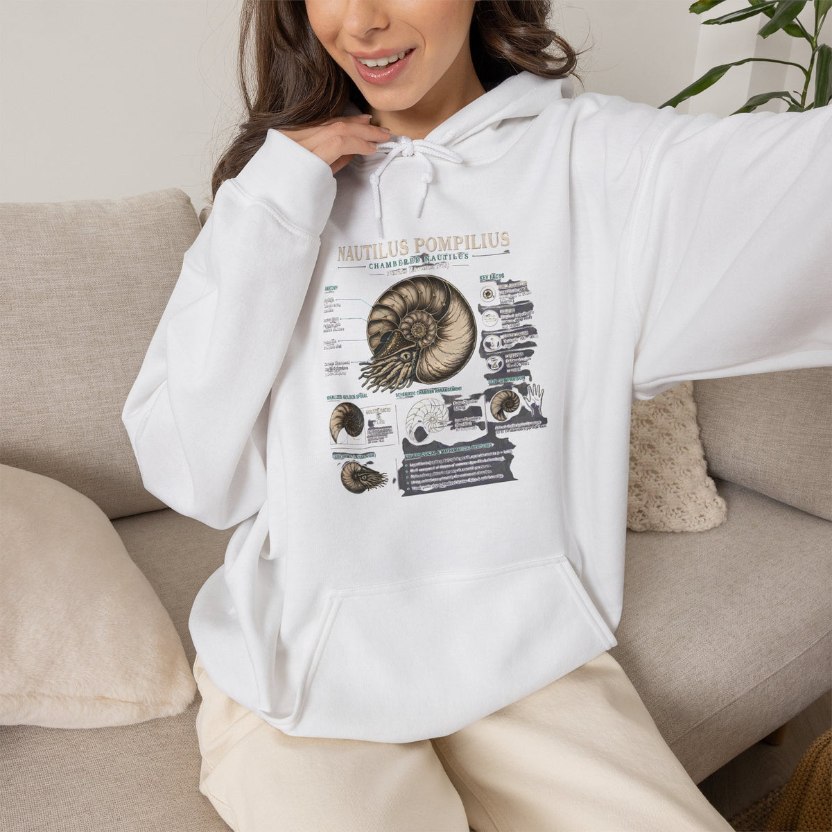 Ammonite Fossil Hoodie – Vintage Natural History Nautilus Diagram Sweatshirt
