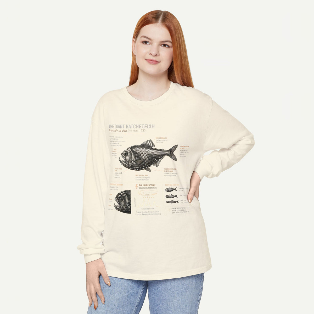 Hatchetfish Anatomy Long Sleeve T‑Shirt — Scientific Fish Illustration Tee