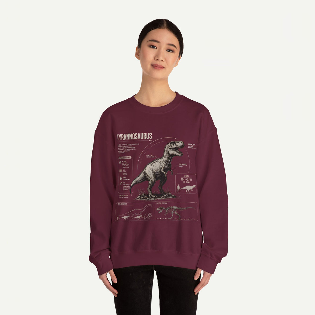 Tyrannosaurus Anatomy Sweatshirt — Vintage Dino Diagram Pullover