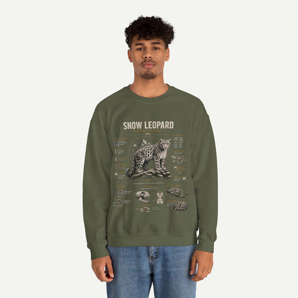 Snow Leopard Anatomy Sweatshirt — Vintage Wildlife Diagram Crewneck