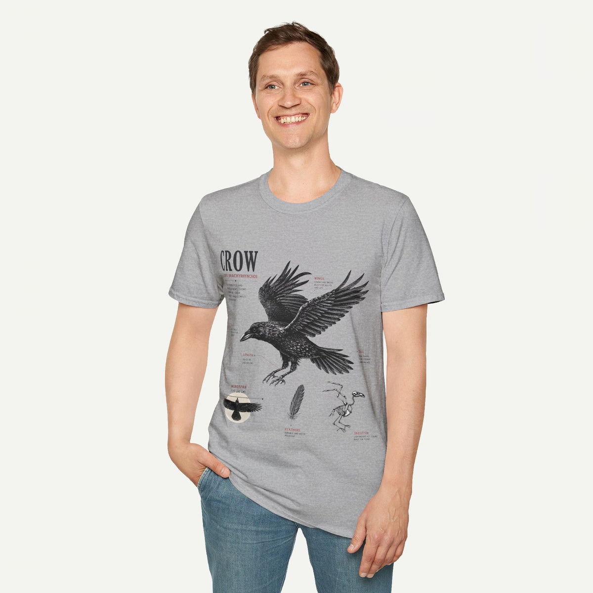 Crow Anatomy Graphic T-Shirt — Vintage Raven Illustration Tee