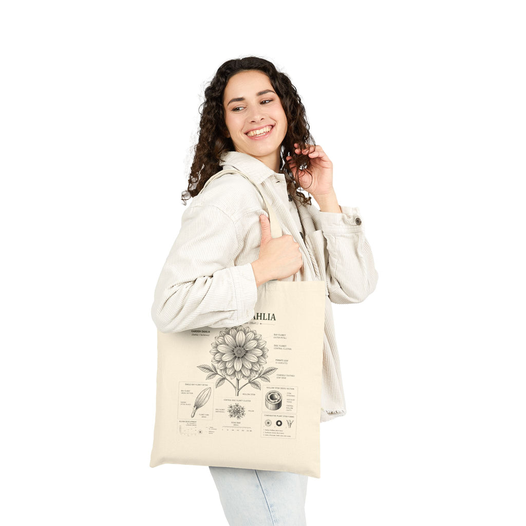 Dahlia Botanical Tote Bag — Garden Illustration Cotton Canvas Market Bag
