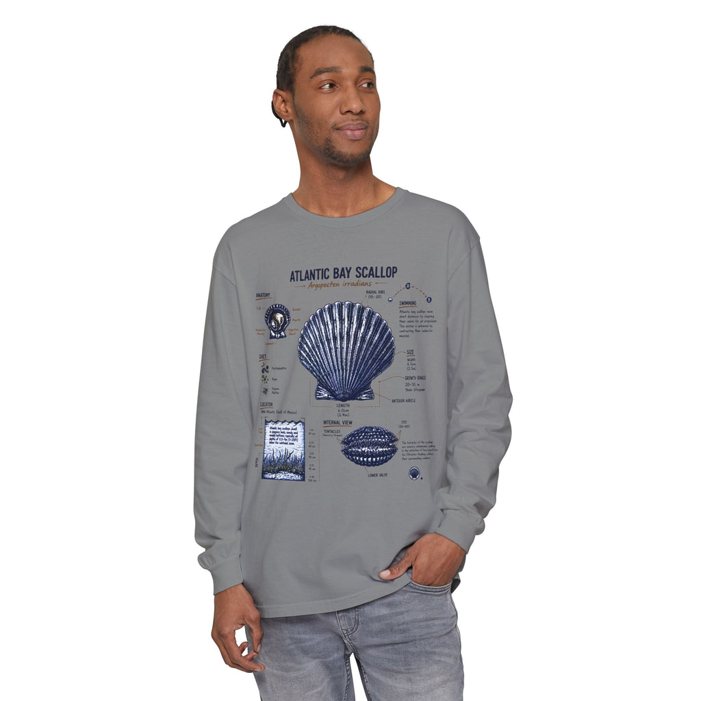Atlantic Bay Scallop Shell Long Sleeve Tee - Scientific Shell Diagram