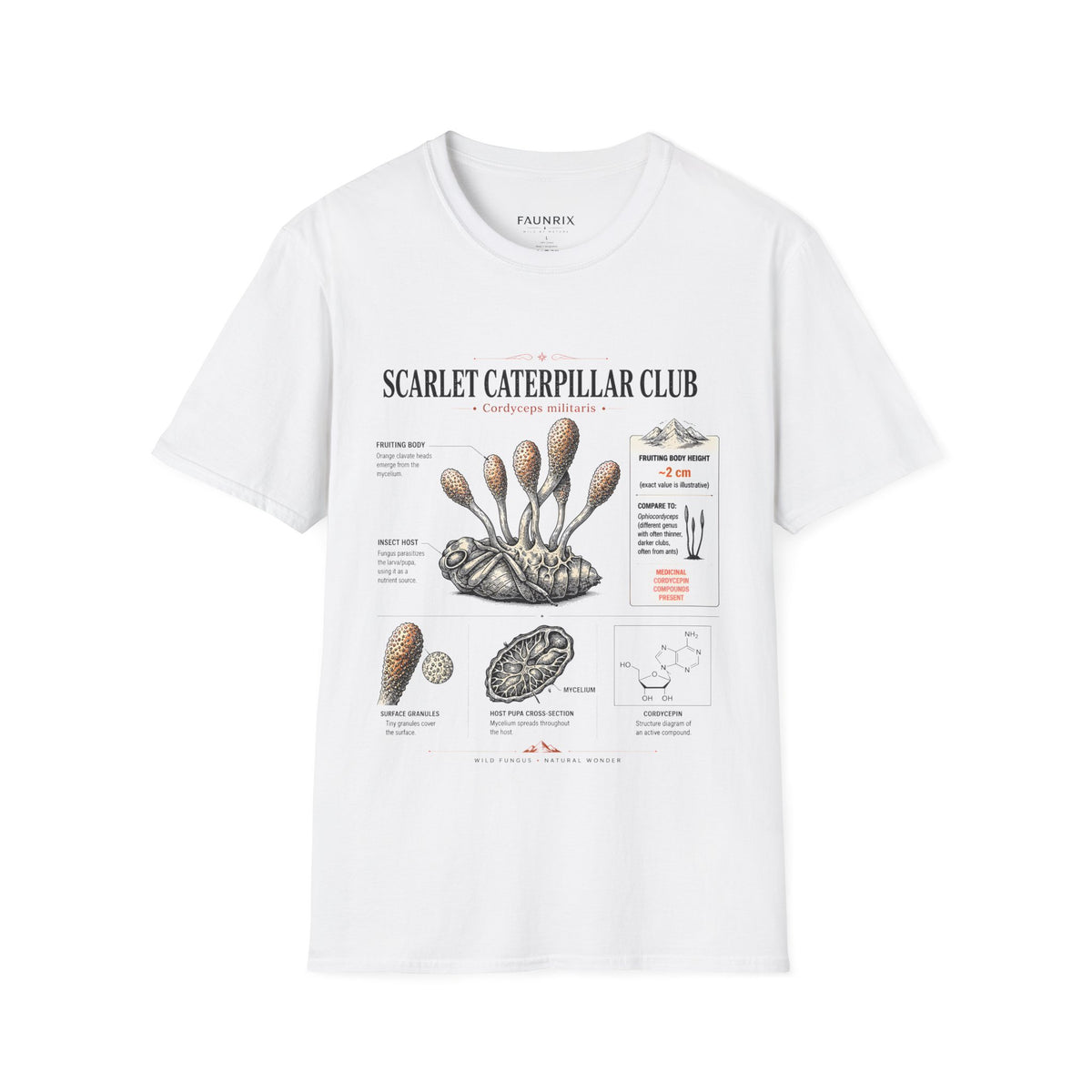 Scarlet Caterpillar Club Tee — Vintage Entomology Mushroom Graphic T-Shirt Main image