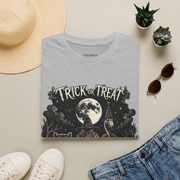 Halloween 'Trick or Treat' T-Shirt — Spooky Moon & Creatures Graphic