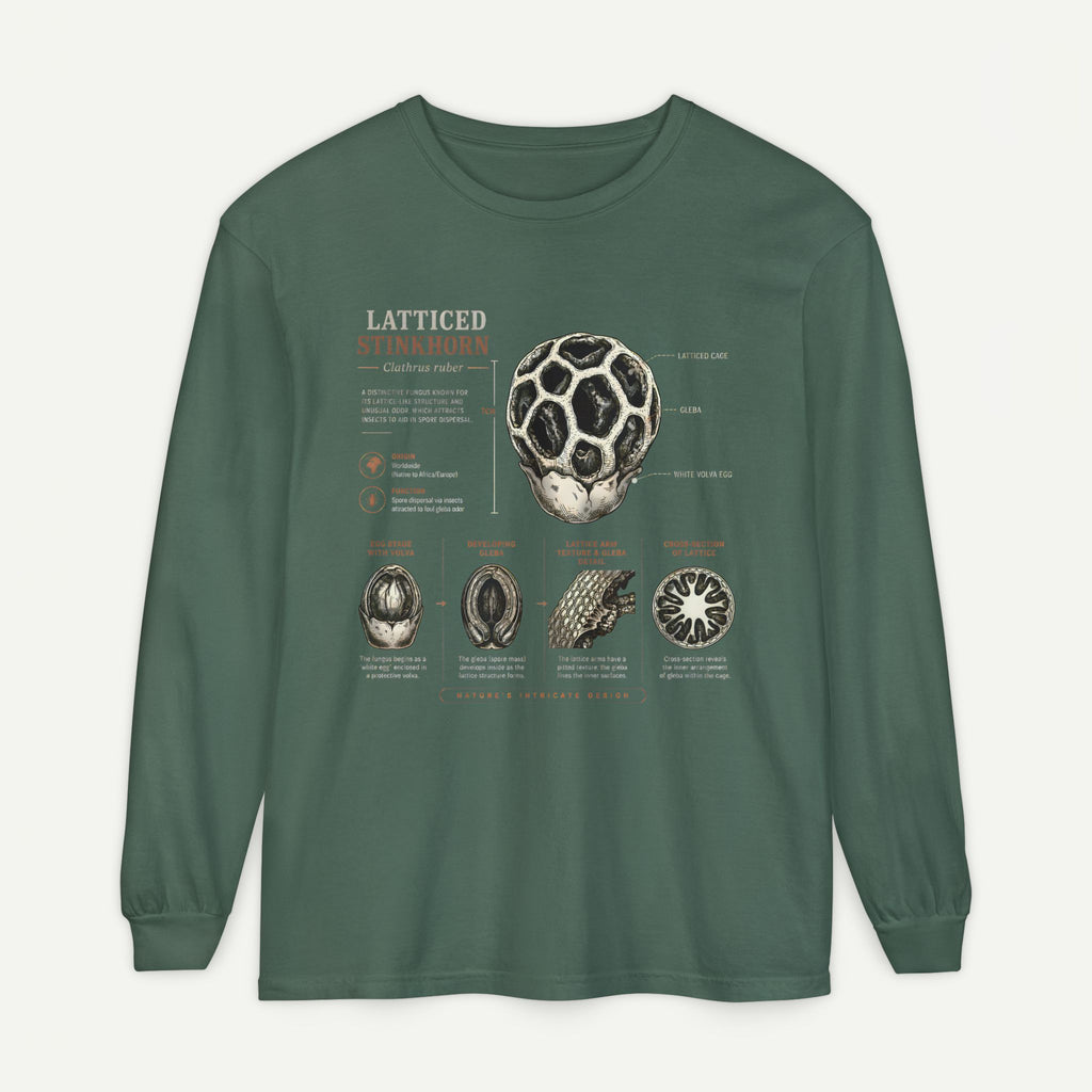 Latticed Stinkhorn Mushroom Diagram Long Sleeve Tee