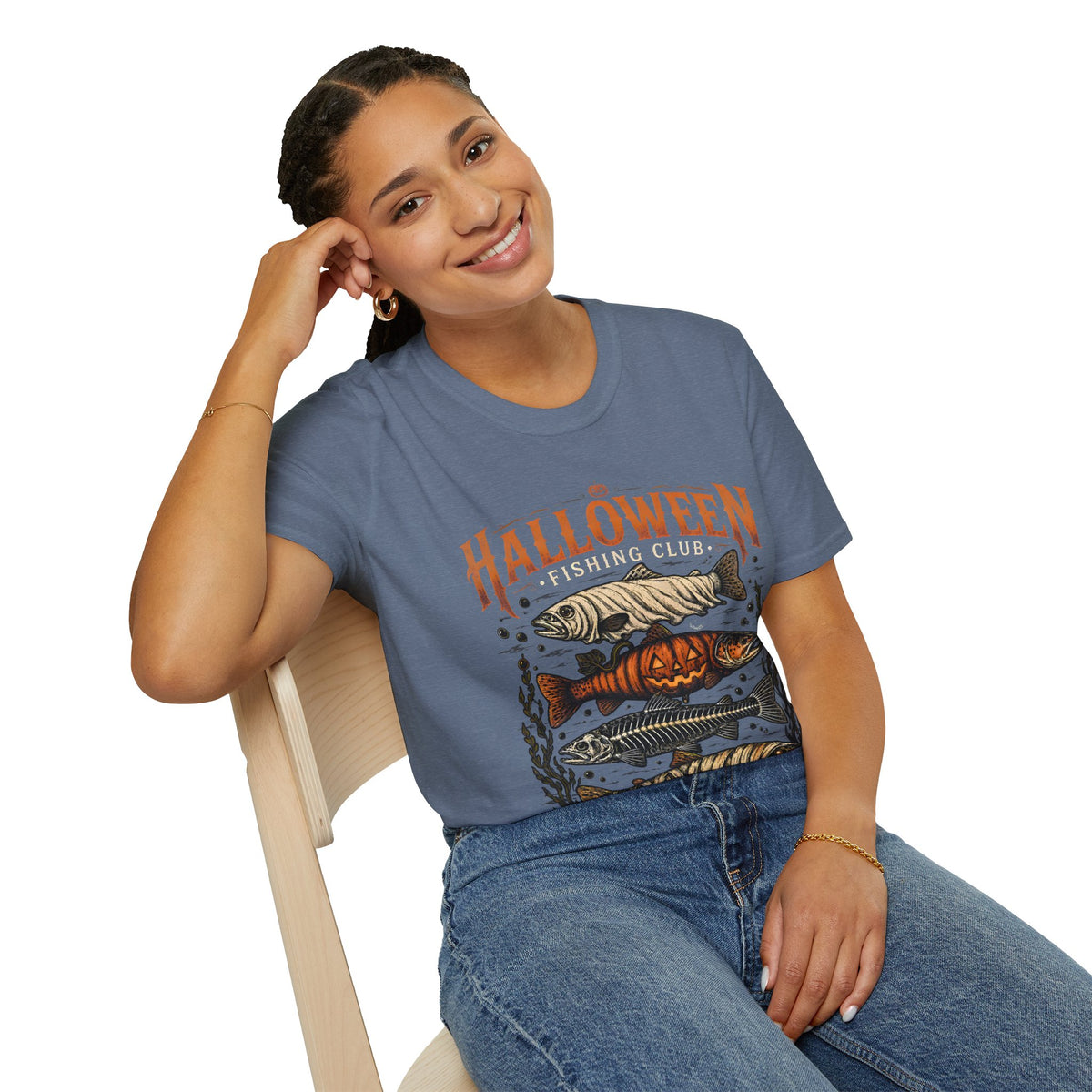 Halloween Trout Graphic T‑Shirt — Spooky Fish Pumpkin Design
