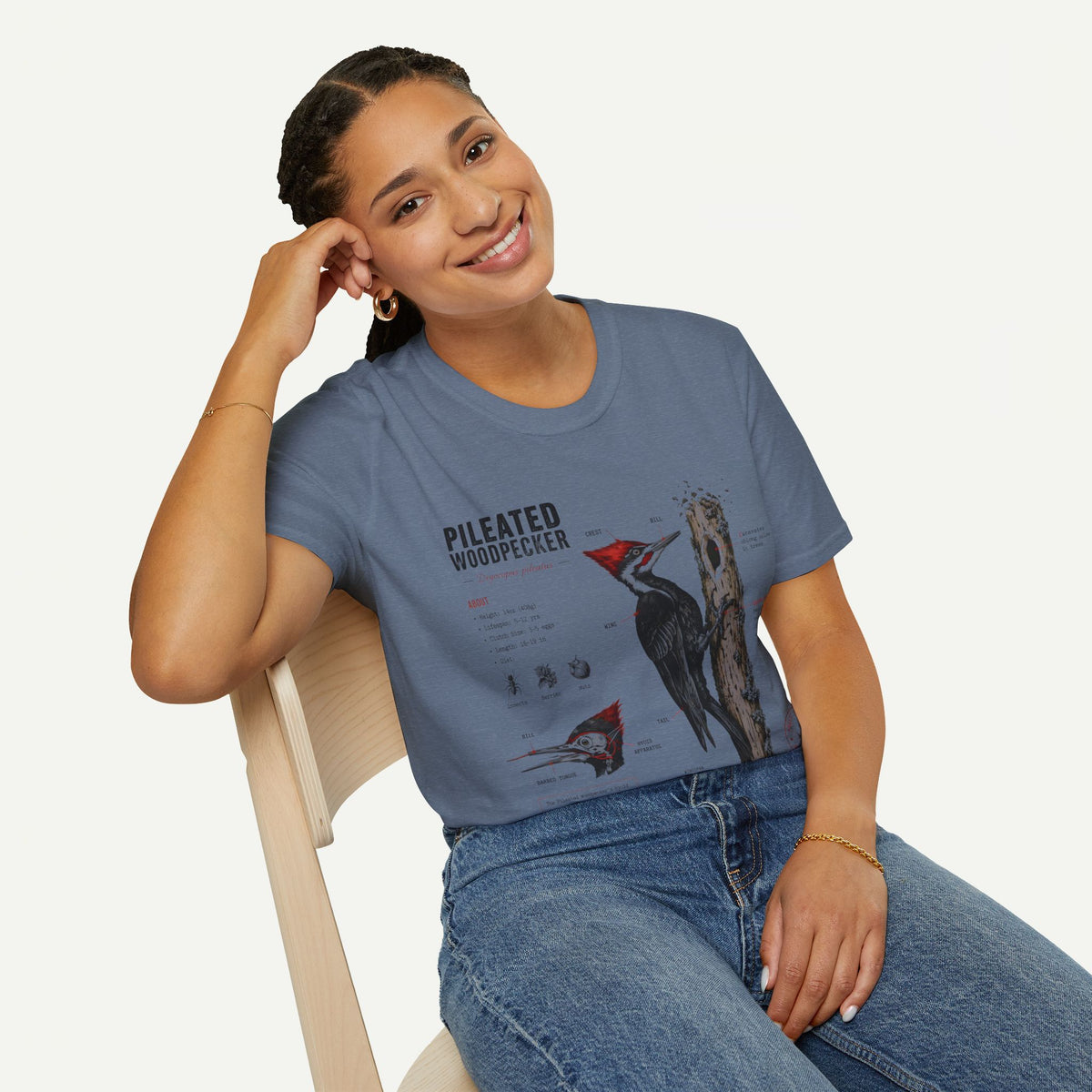 Pileated WoodpeckerAnatomy T-Shirt — Vintage Ornithology Bird Illustration Tee
