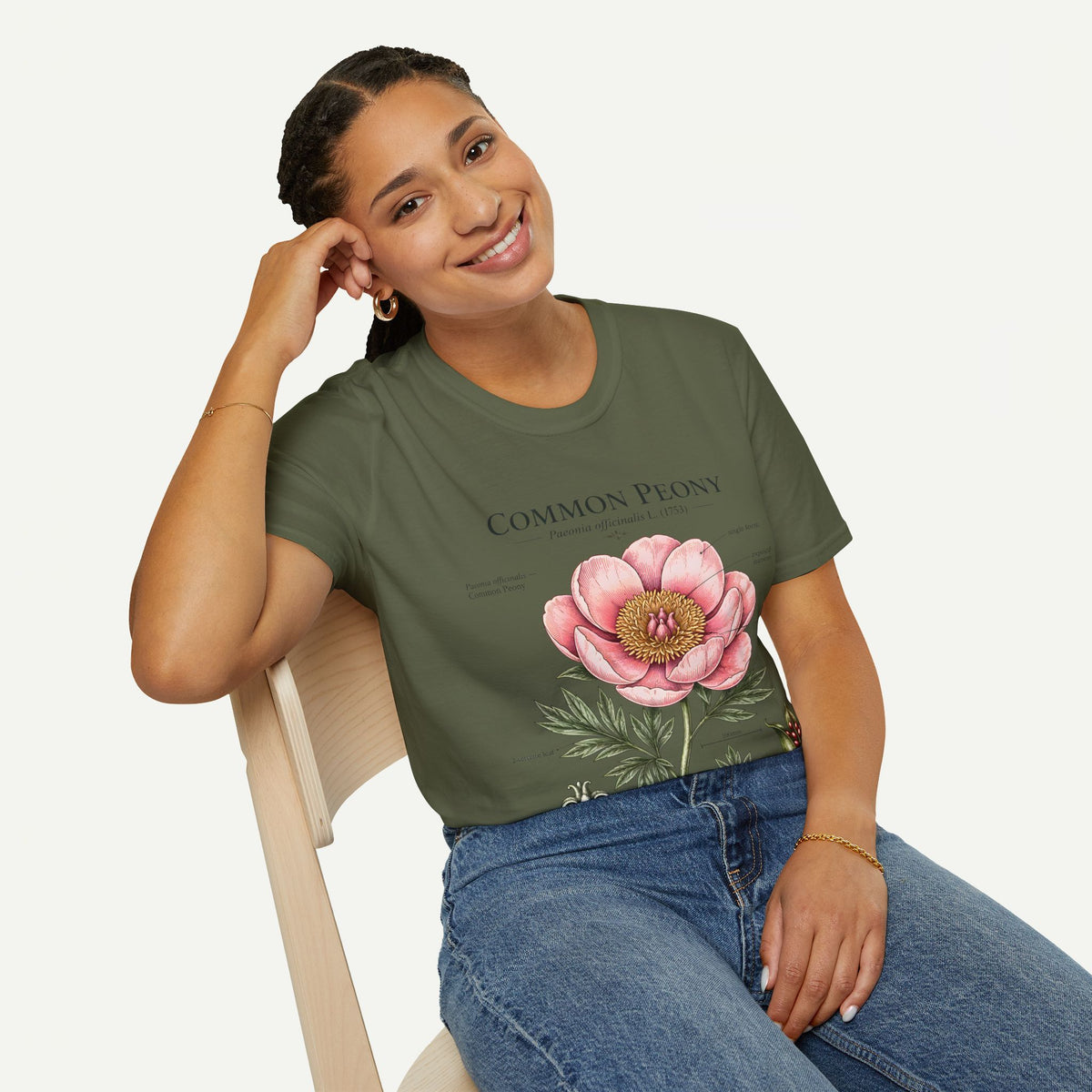 Peony Botanical T-Shirt — "Common Peony" Anatomy Floral Illustration