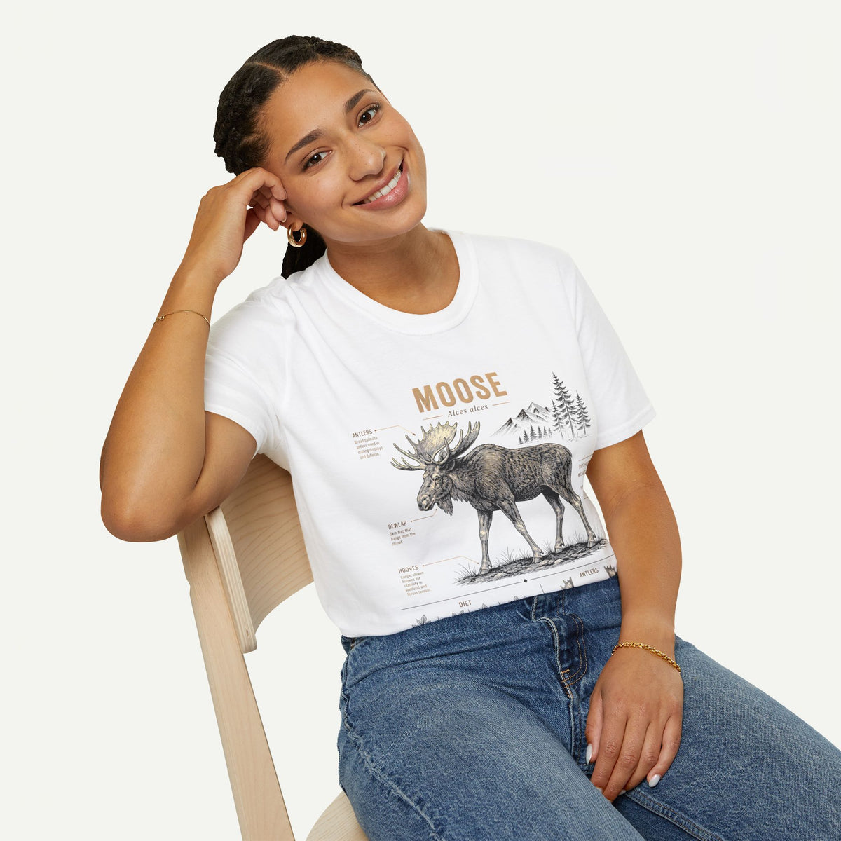 Moose Anatomy T-Shirt — Rustic Woodland Graphic Tee with Moose Design