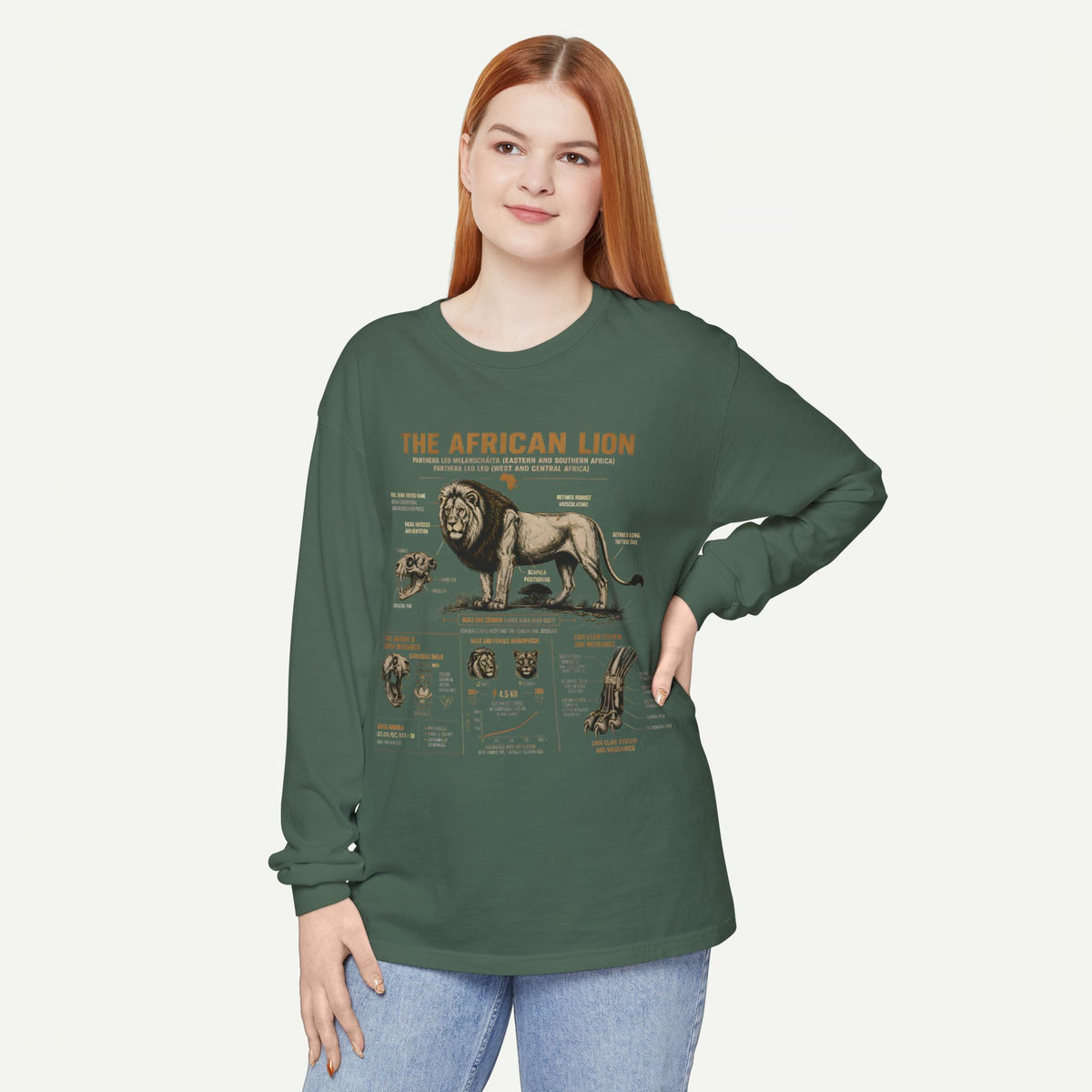 African Lion Anatomy Graphic Long Sleeve Tee