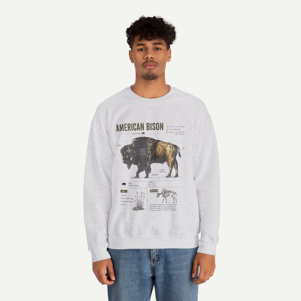 American Bison Anatomy Sweatshirt — Vintage Wildlife Illustration Crewneck