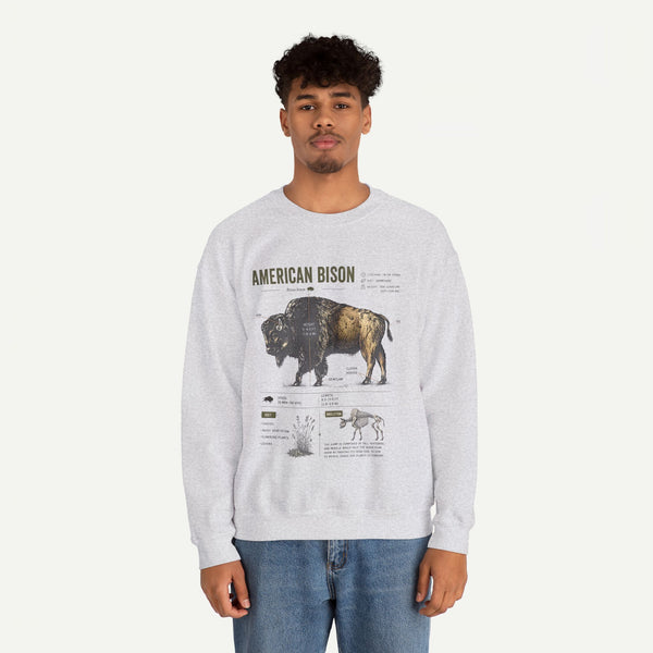 American Bison Anatomy Sweatshirt — Vintage Wildlife Illustration Crewneck