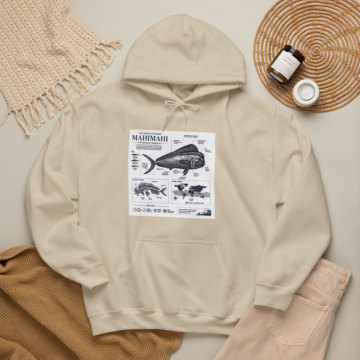 Mahi Mahi Fish Anatomy Hoodie — Illustrated Marine Biology Pullover