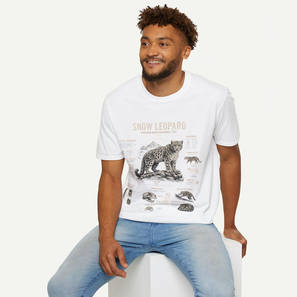 Snow Leopard Anatomy T-Shirt — Vintage Wildlife Illustration Tee