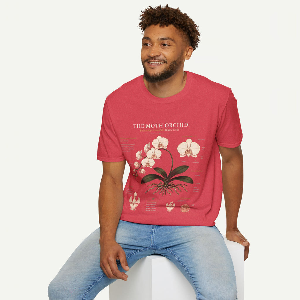 Moth Orchid Anatomy T‑Shirt — Elegant White Phalaenopsis Floral Tee