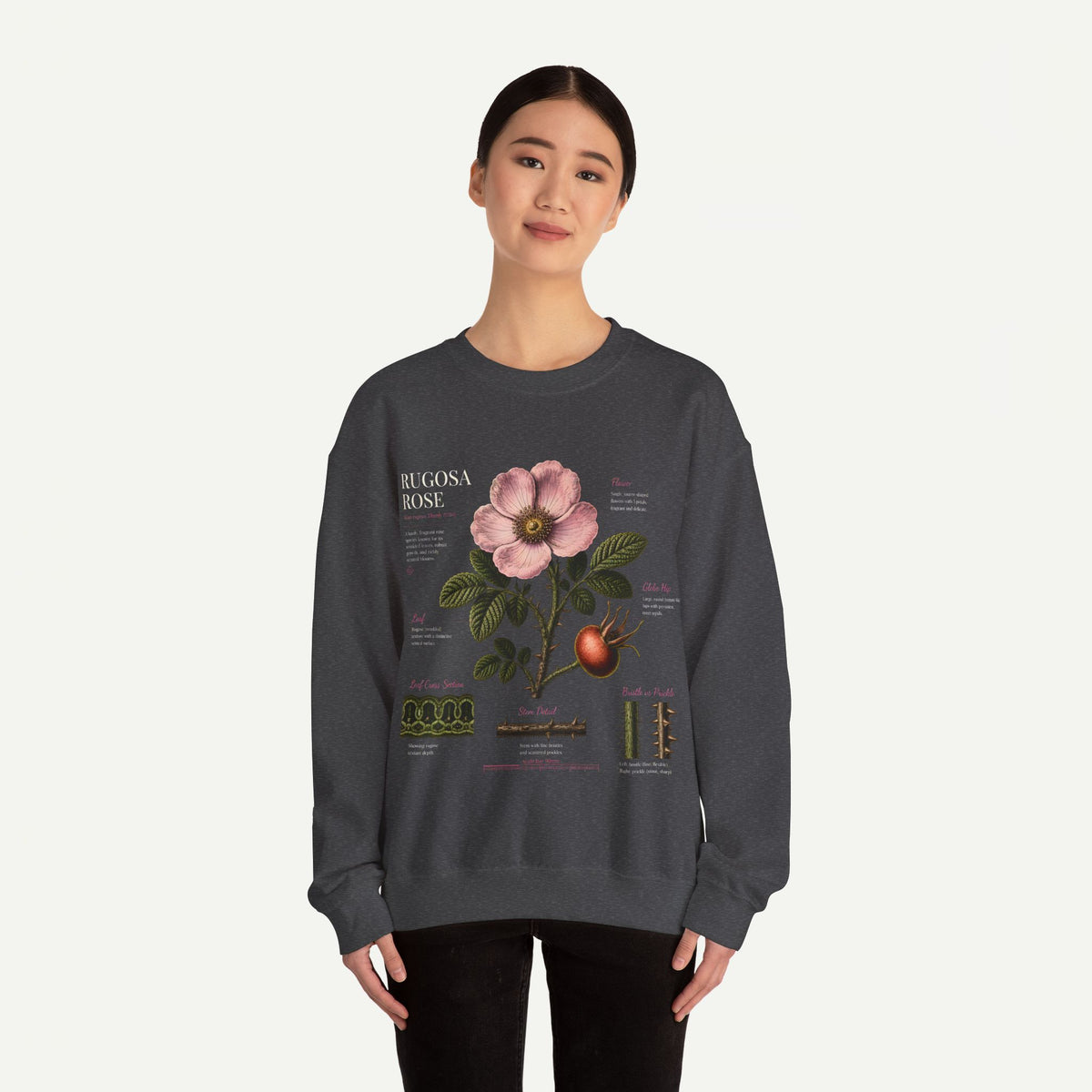 Botanical Rose Crewneck Sweatshirt – Vintage Floral Illustration