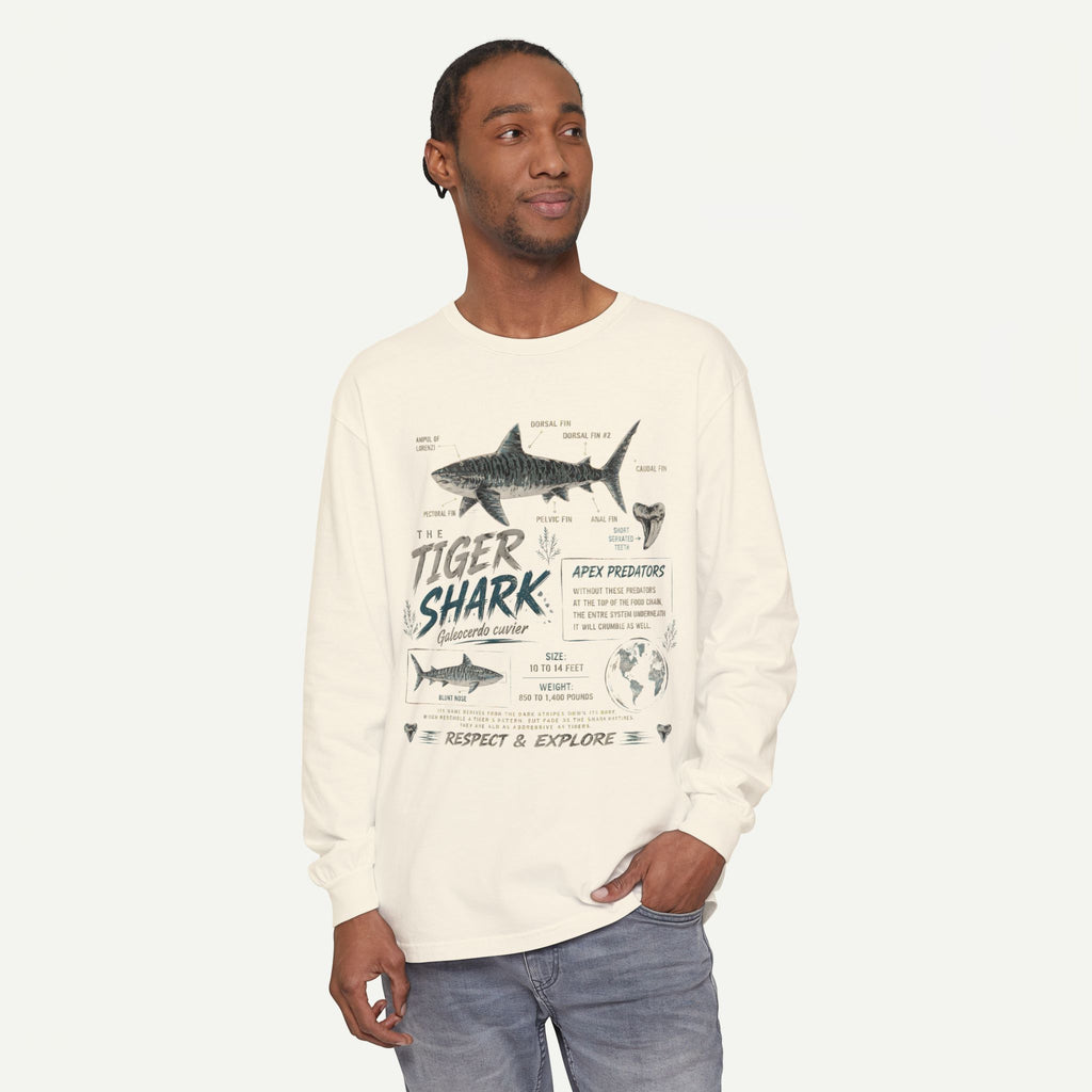 Tiger Shark Graphic Long Sleeve Tee — 'Tiger Shark' Educational Ocean Shirt