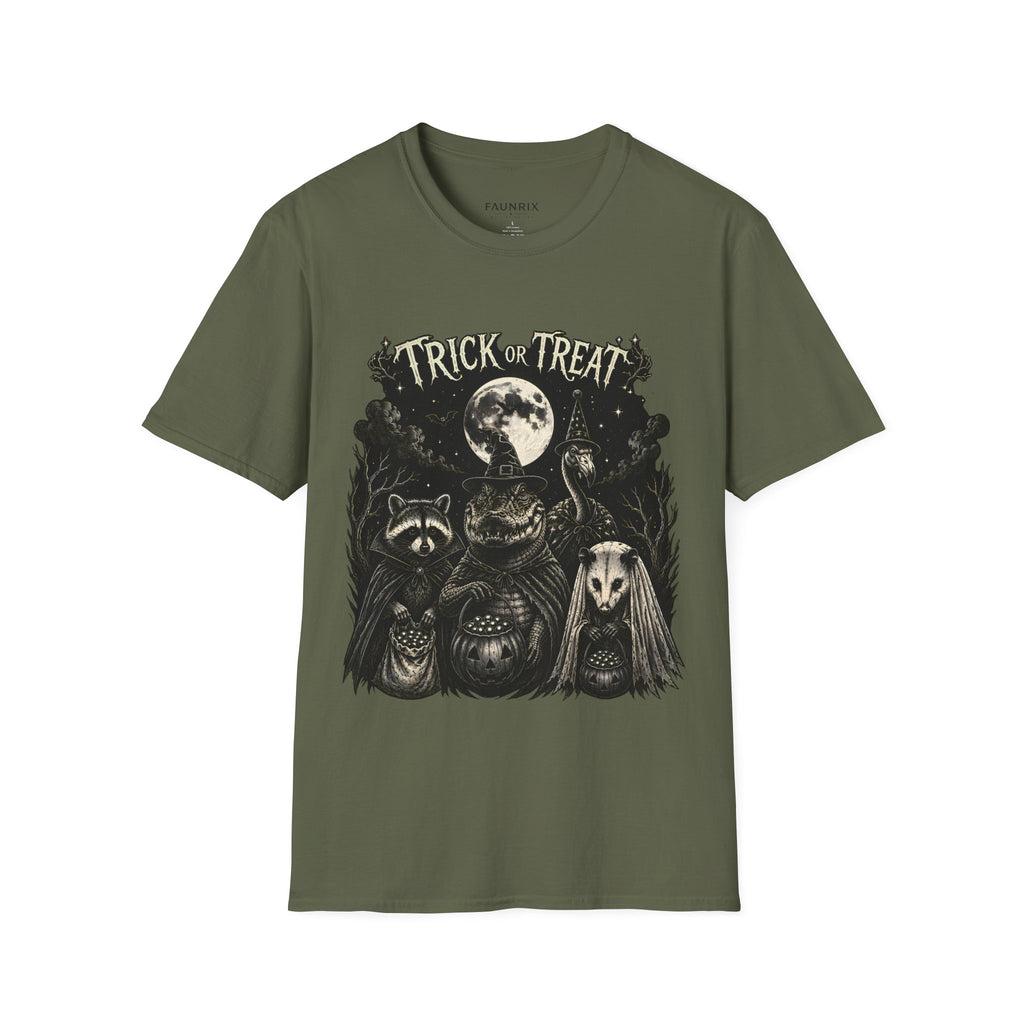 Halloween 'Trick or Treat' T-Shirt — Spooky Moon & Creatures Graphic