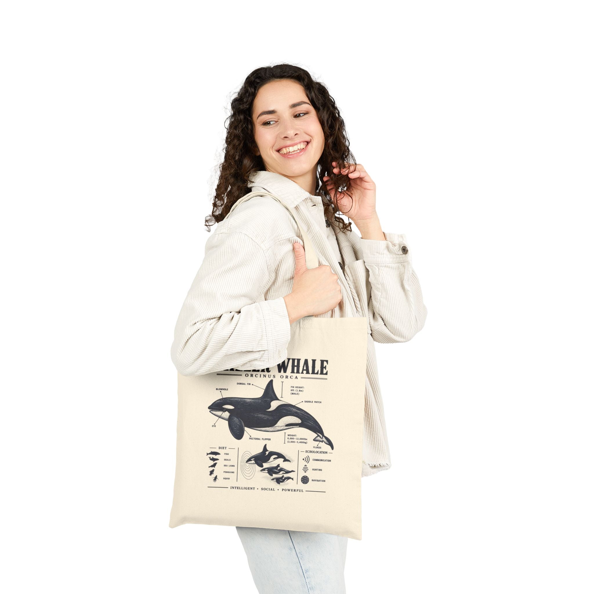 Killer Whale Anatomy Cotton Tote — Marine Biology Illustrated Canvas Bag Secondary image