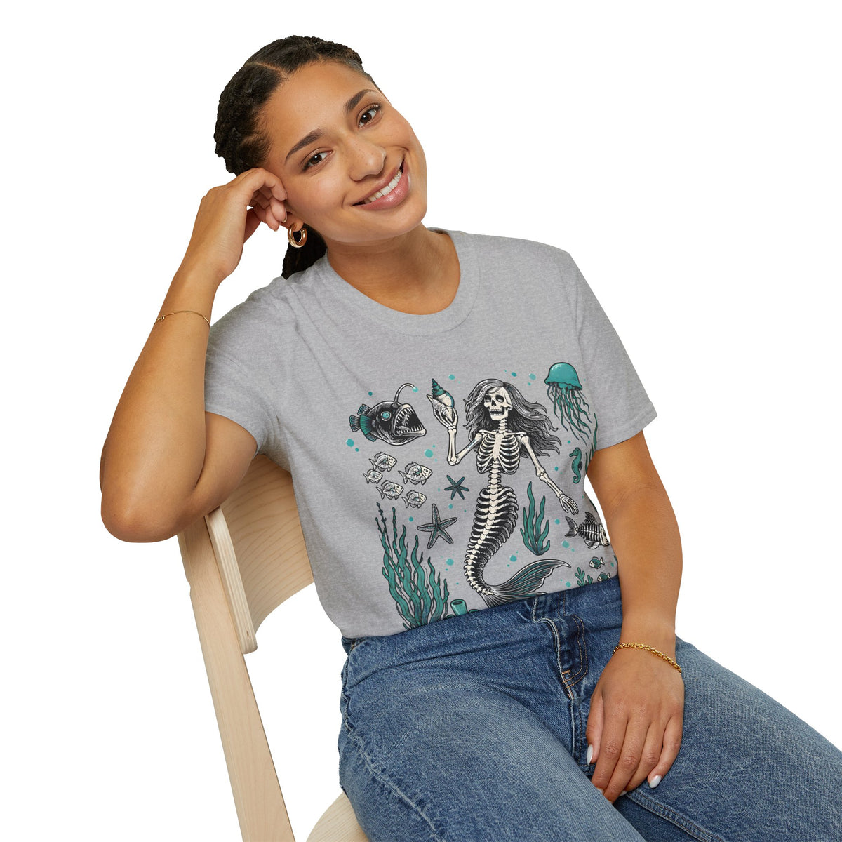Mermaid Skeleton Tee — Gothic Sea Creature Graphic T-Shirt