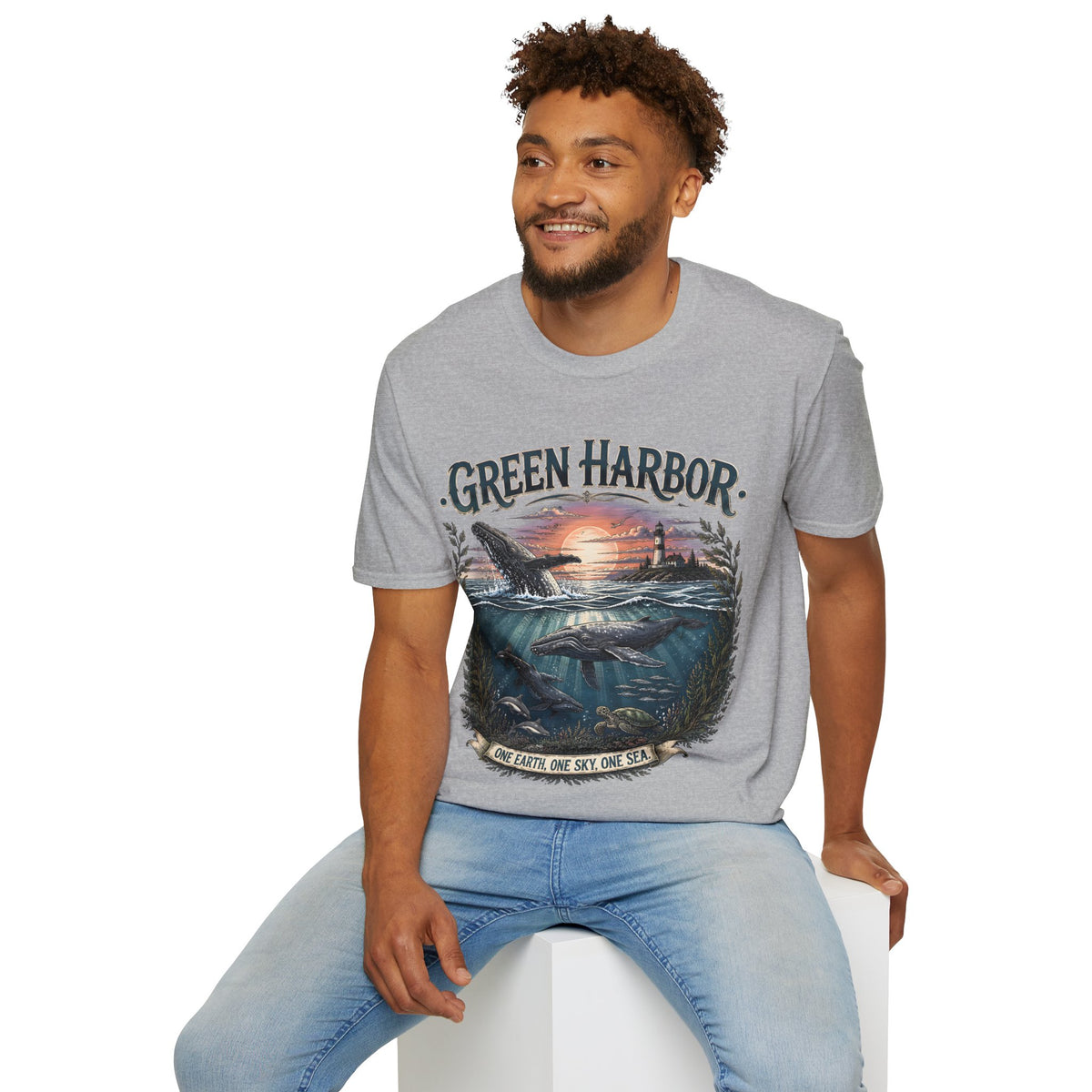 Green Harbor Sunset Whale T-Shirt