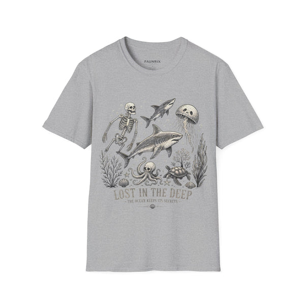Ocean Skeleton Tee — "Lost in the Deep" Shark & Jellyfish Graphic Shirt
