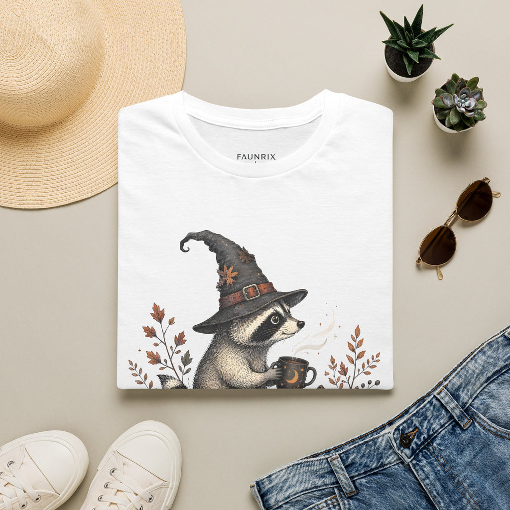 T-Shirt — Cute Raccoon Witch Illustration "It's OK to Be Weird" | Halloween Cozy Fall Graphic Tee
