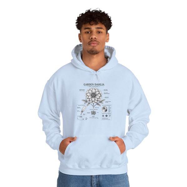 Dahlia Botanical Hoodie — Vintage Garden Diagram Sweatshirt
