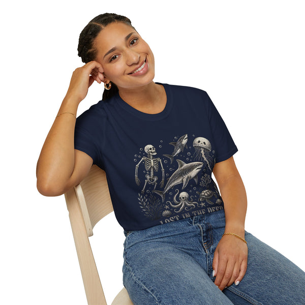 Ocean Skeleton Tee — "Lost in the Deep" Shark & Jellyfish Graphic Shirt