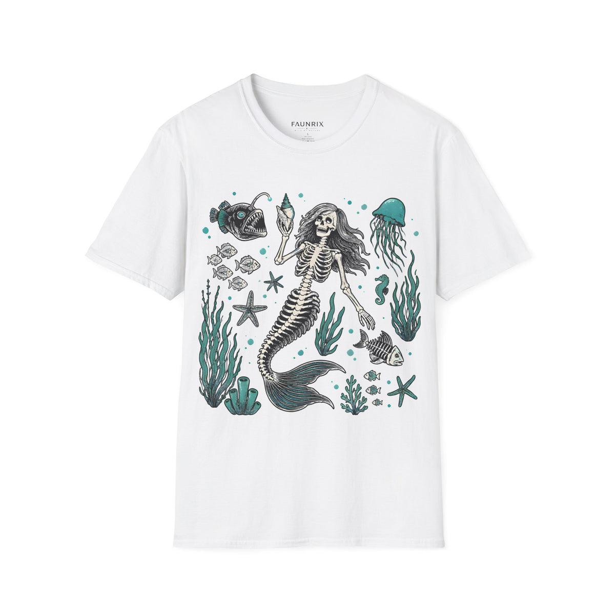 Mermaid Skeleton Tee — Gothic Sea Creature Graphic T-Shirt