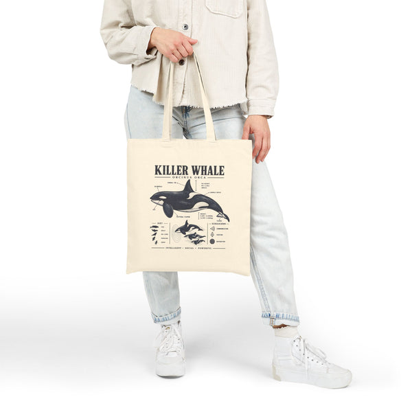Killer Whale Anatomy Cotton Tote — Marine Biology Illustrated Canvas Bag
