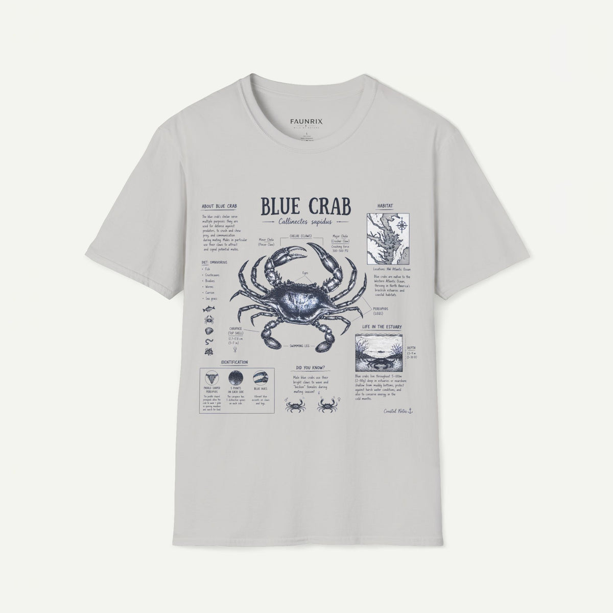 Blue Crab Anatomy T-Shirt — Nautical Vintage Marine Illustration Tee