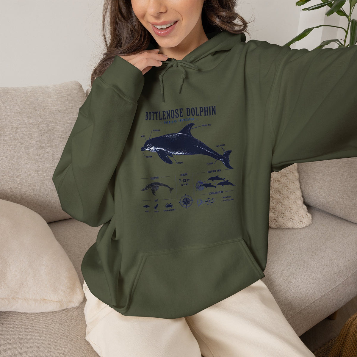 Bottlenose Dolphin Diagram Hoodie – Marine Life Anatomy Sweatshirt