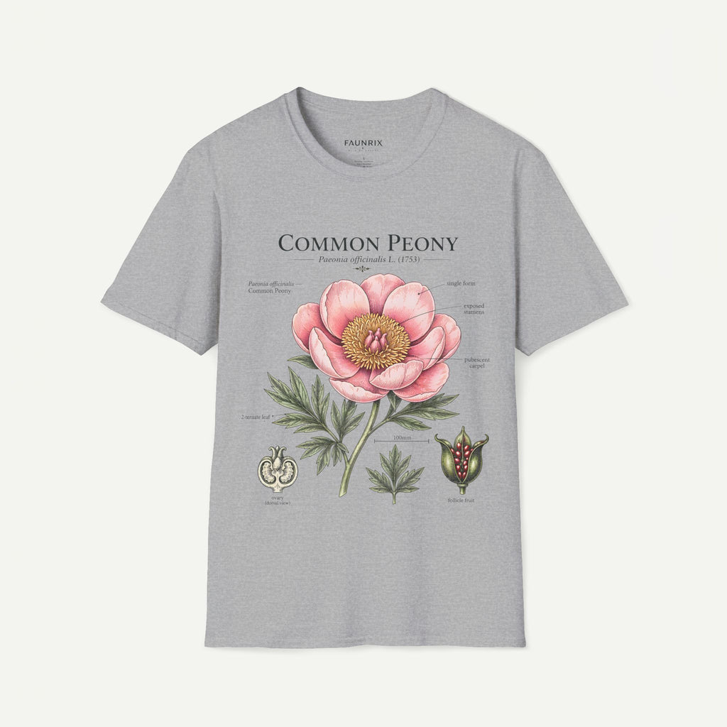 Peony Botanical T-Shirt — "Common Peony" Anatomy Floral Illustration
