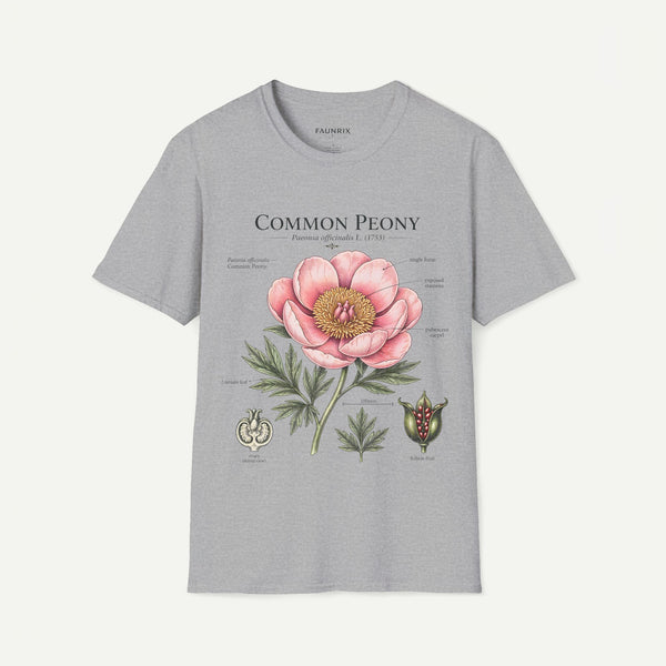 Peony Botanical T-Shirt — "Common Peony" Anatomy Floral Illustration