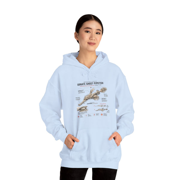 Ornate Ghost Pipefish Anatomy Hoodie — Scientific Diagram Pullover