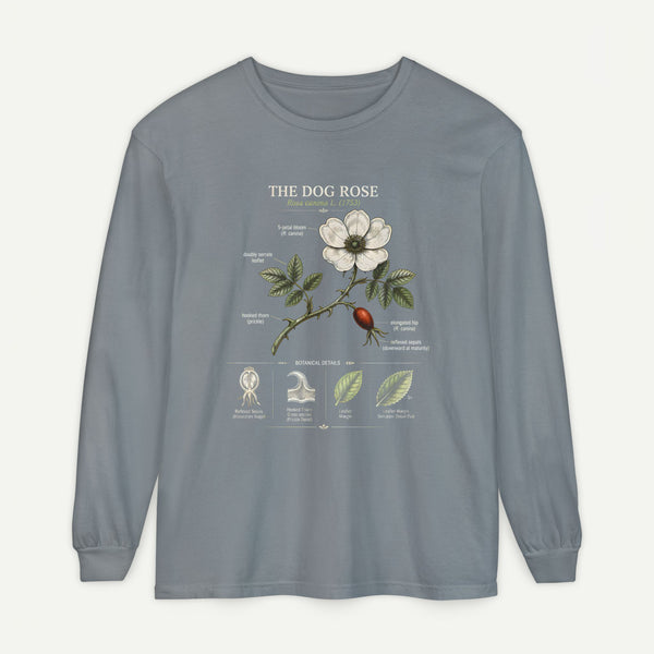 Vintage Botanical Long Sleeve Tee — Wild Rose Illustration