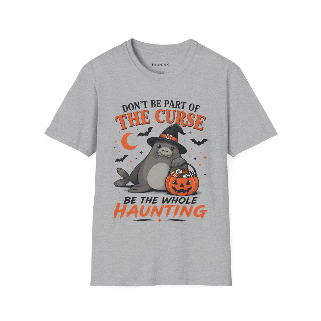 Don’t Be Part of The Curse Halloween T-Shirt — Cute Witch Cat "Be the Whole Haunting" Tee