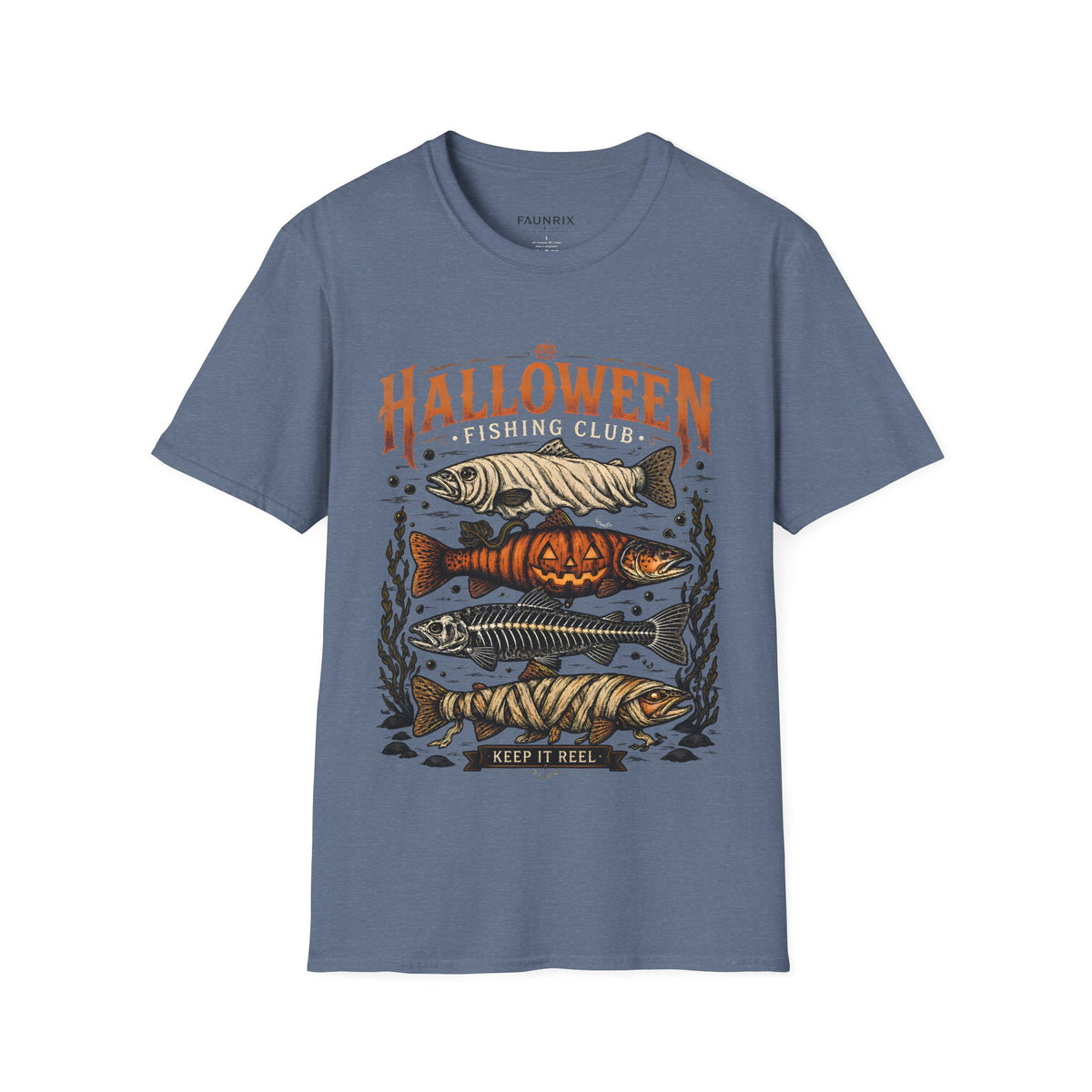 Halloween Trout Graphic T‑Shirt — Spooky Fish Pumpkin Design