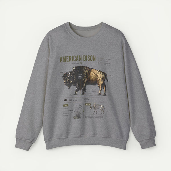 American Bison Anatomy Sweatshirt — Vintage Wildlife Illustration Crewneck