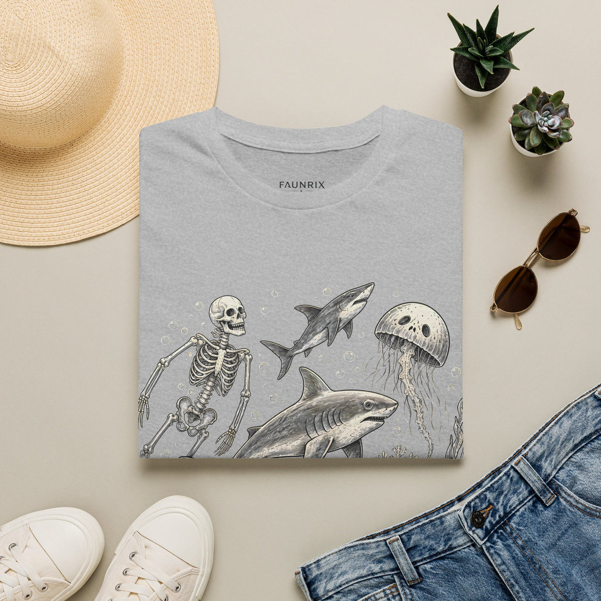 Ocean Skeleton Tee — "Lost in the Deep" Shark & Jellyfish Graphic Shirt