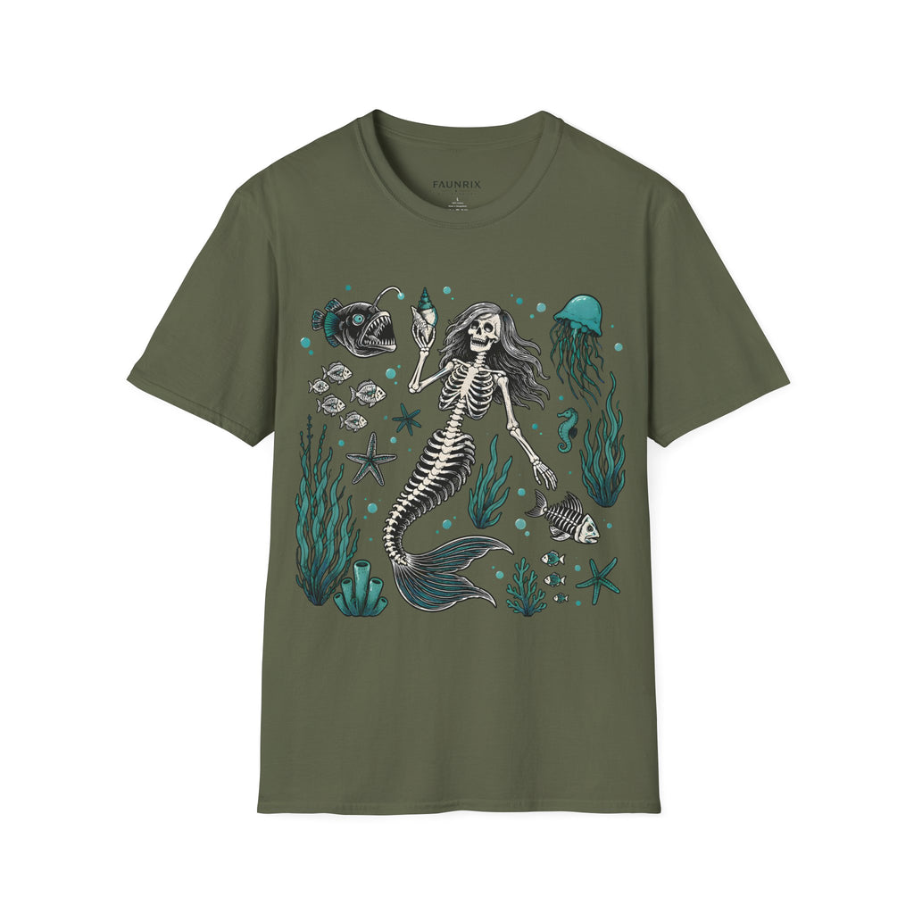 Mermaid Skeleton Tee — Gothic Sea Creature Graphic T-Shirt