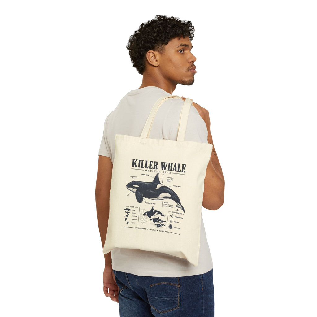 Killer Whale Anatomy Cotton Tote — Marine Biology Illustrated Canvas Bag