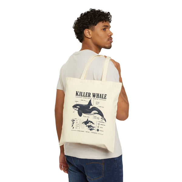 Killer Whale Anatomy Cotton Tote — Marine Biology Illustrated Canvas Bag